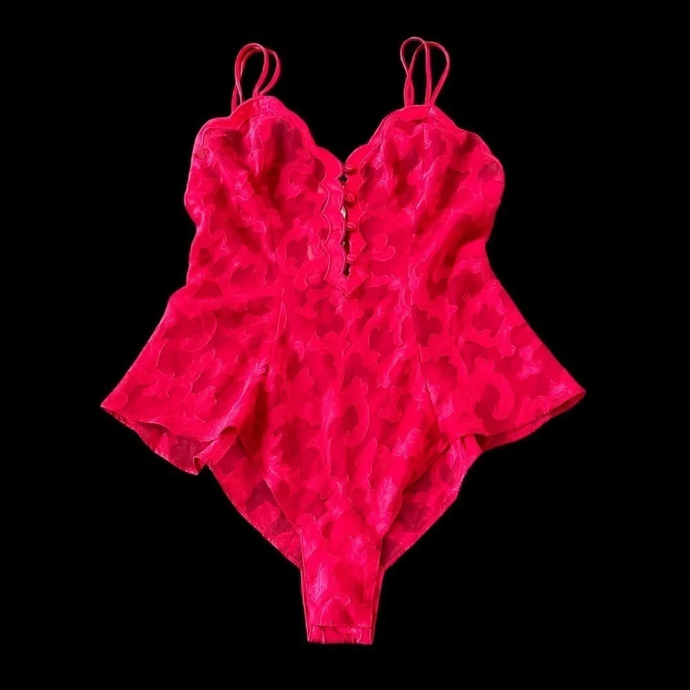 NWT Vintage 80s Victorias Secret Gold Label Small Red Teddy Lingerie Deadstock